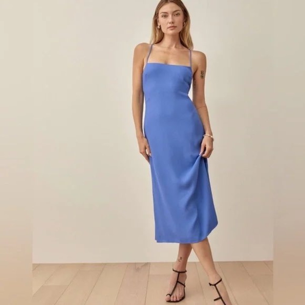 Reformation Periwinkle Slip Midi Dress